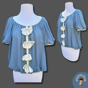 Coquette Romantic Blue Blouse Chiffon Shabby Chic Edwardian Ephemera Dollette